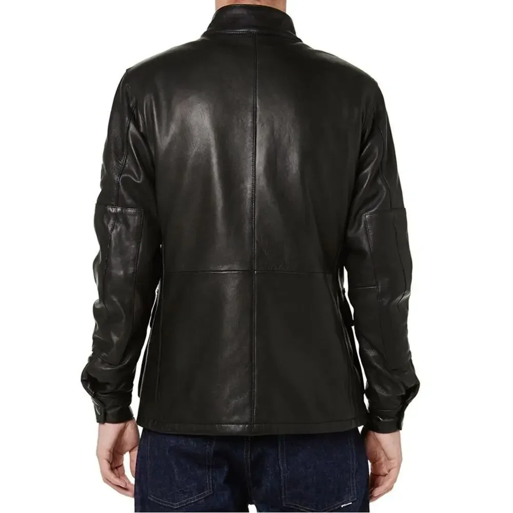 BARBOUR INTERNATIONAL MEN'S SADDLER BLACK LEATHER JACKET SIZE XL MLT0060BK31 - Picture 12 of 16